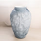 Vintage Large Fenton Blue Grey Cased Glass Vase with Floral Designs
