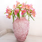 Large Pink Cased Glass Vase with Floral Designs