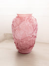 Large Pink Cased Glass Vase with Floral Designs