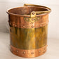 Vintage Large Gold Tone Brass and Copper Handled Bucket