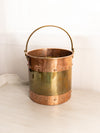 Vintage Large Gold Tone Brass and Copper Handled Bucket