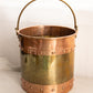 Vintage Large Gold Tone Brass and Copper Handled Bucket