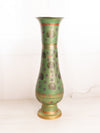 Vintage Large Green Brass Vase with Peacock Designs