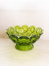 Vintage Large Green Glass Moon & Star Footed Bowl