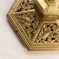Vintage Large Hexagonal Brass Inkwell with Ornate Designs (No Insert)