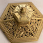 Vintage Large Hexagonal Brass Inkwell with Ornate Designs (No Insert)