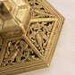 Vintage Large Hexagonal Brass Inkwell with Ornate Designs (No Insert)
