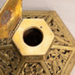 Vintage Large Hexagonal Brass Inkwell with Ornate Designs (No Insert)