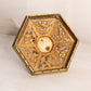 Vintage Large Hexagonal Brass Inkwell with Ornate Designs (No Insert)
