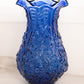 Vintage Large Imperial Glass Dark Blue Ruffle Edge Poppy Glass Vase