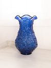 Vintage Large Imperial Glass Dark Blue Ruffle Edge Poppy Glass Vase