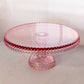 Vintage Large LE Smith Glass Pink Hobnail Cake Stand
