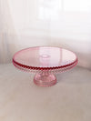Vintage Large LE Smith Glass Pink Hobnail Cake Stand