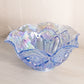 Vintage Large Light Blue Iridescent Glass Ruffled Quintec Bowl