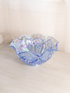 Vintage Large Light Blue Iridescent Glass Ruffled Quintec Bowl