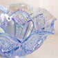 Vintage Large Light Blue Iridescent Glass Ruffled Quintec Bowl