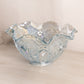 Vintage Large Light Blue Iridescent Glass Ruffled Quintec Bowl