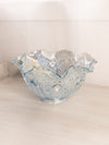 Vintage Large Light Blue Iridescent Glass Ruffled Quintec Bowl