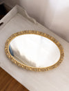 Vintage Large Oval Gold Tone Metal Mirror Tray w/ Floral Designs