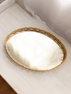 Vintage Large Oval Mirror Tray with Gold Tone Metal Floral Edge