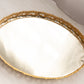 Vintage Large Oval Mirror Tray with Gold Tone Metal Floral Edge