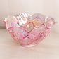 Vintage Large Pink Iridescent Glass Ruffled Quintec Bowl