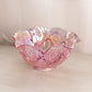 Vintage Large Pink Iridescent Glass Ruffled Quintec Bowl