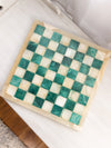 Vintage Large Square Deep Green and Cream Marble Chess Board