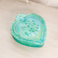 Vintage Large Teal Green Iridescent Strawberry Glass Heart Lidded Dish
