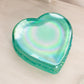 Vintage Large Teal Green Iridescent Strawberry Glass Heart Lidded Dish