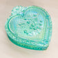 Vintage Large Teal Green Iridescent Strawberry Glass Heart Lidded Dish
