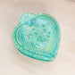 Vintage Large Teal Green Iridescent Strawberry Glass Heart Lidded Dish