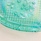 Vintage Large Teal Green Iridescent Strawberry Glass Heart Lidded Dish