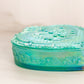 Vintage Large Teal Green Iridescent Strawberry Glass Heart Lidded Dish