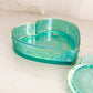 Vintage Large Teal Green Iridescent Strawberry Glass Heart Lidded Dish
