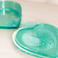 Vintage Large Teal Green Iridescent Strawberry Glass Heart Lidded Dish