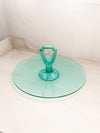 Vintage Large Teal Green Uranium Glass Sandwich Tidbit Tray (Glows)