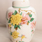 Vintage Large White Floral Ceramic Lidded Ginger Jar