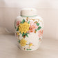 Vintage Large White Floral Ceramic Lidded Ginger Jar