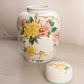 Vintage Large White Floral Ceramic Lidded Ginger Jar