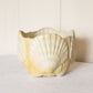 Vintage Large White & Yellow Ceramic Pottery Shell Planter