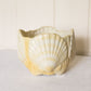 Vintage Large White & Yellow Ceramic Pottery Shell Planter