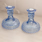 Vintage LE Smith Blue Glass Hobnail Candlesticks (Set of 2)