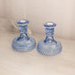Vintage LE Smith Blue Glass Hobnail Candlesticks (Set of 2)