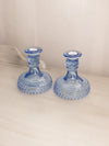 Vintage LE Smith Blue Glass Hobnail Candlesticks (Set of 2)