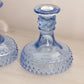 Vintage LE Smith Blue Glass Hobnail Candlesticks (Set of 2)