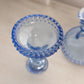 Vintage LE Smith Blue Glass Hobnail Candlesticks (Set of 2)