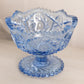 Vintage LE Smith Blue Glass Sawtooth Edge Compote