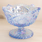 Vintage LE Smith Blue Iridescent Glass Sawtooth Edge Compote