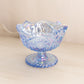 Vintage LE Smith Blue Iridescent Glass Sawtooth Edge Compote